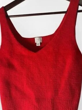 a new day Red‎ V-Neck soft fuzzy Y2K prep cherry red Knit Tank Top